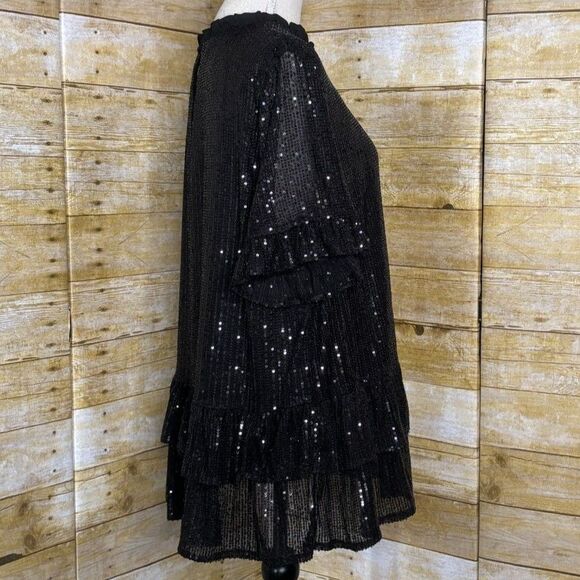 ANDREE BY UNIT SEQUIN RUFFLE TIERED PARTY FESTIVE SPECIAL OCCASION BLOUSE SZ.1X - Picture 2 of 3